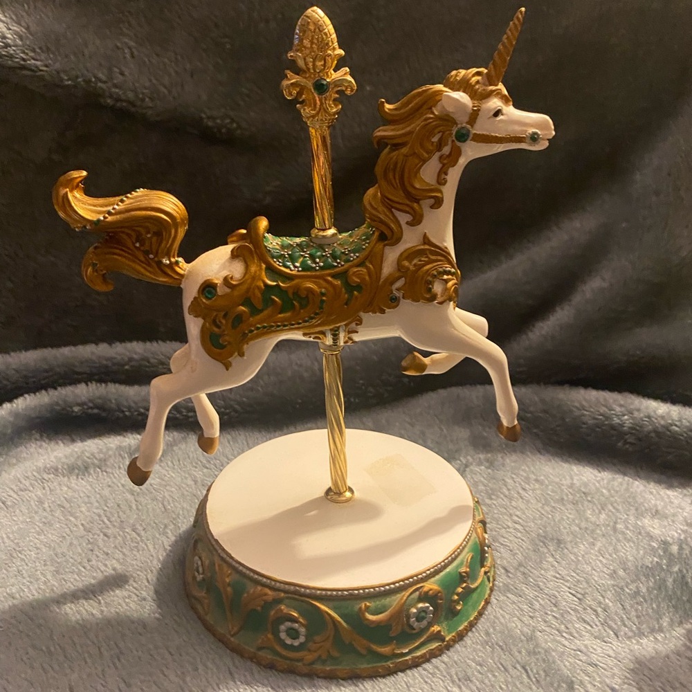 Hamilton Collection Emerald Fancy Gold and Green Unicorn Carousel Figurine